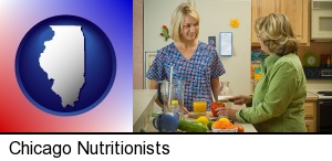 Chicago, Illinois - a nutritionist discussing food choices with client