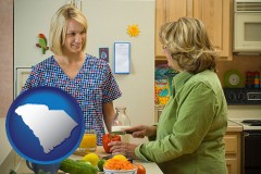 south-carolina map icon and a nutritionist discussing food choices with client