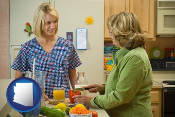 a nutritionist discussing food choices with client - with Arizona icon