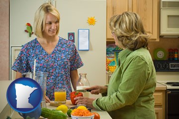 a nutritionist discussing food choices with client - with Minnesota icon