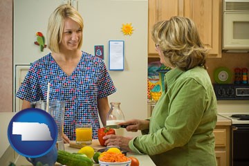a nutritionist discussing food choices with client - with Nebraska icon