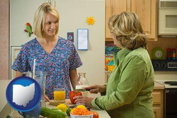 a nutritionist discussing food choices with client - with Ohio icon