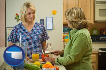 a nutritionist discussing food choices with client - with Oklahoma icon