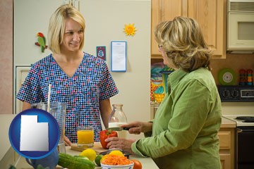 a nutritionist discussing food choices with client - with Utah icon