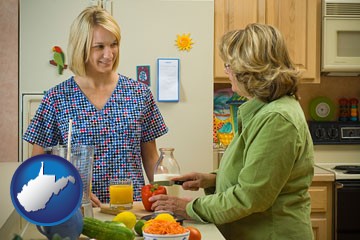 a nutritionist discussing food choices with client - with West Virginia icon